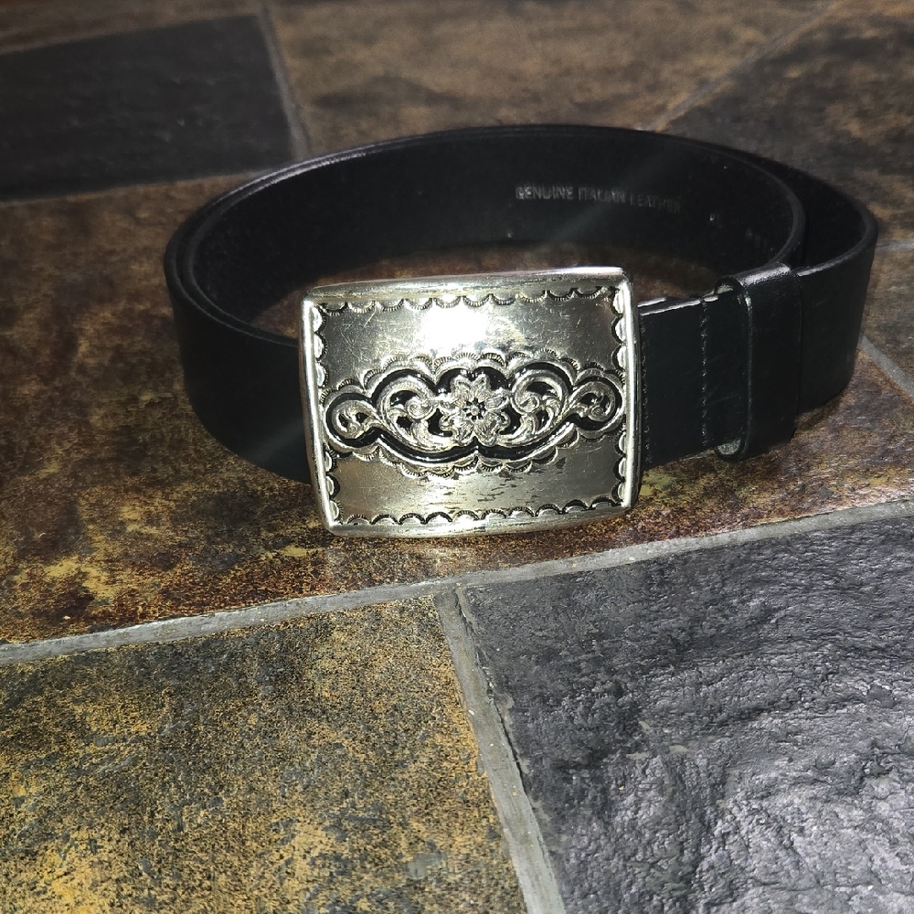 Women's Black Leather Belt with Silver Buckle Silpada Belt